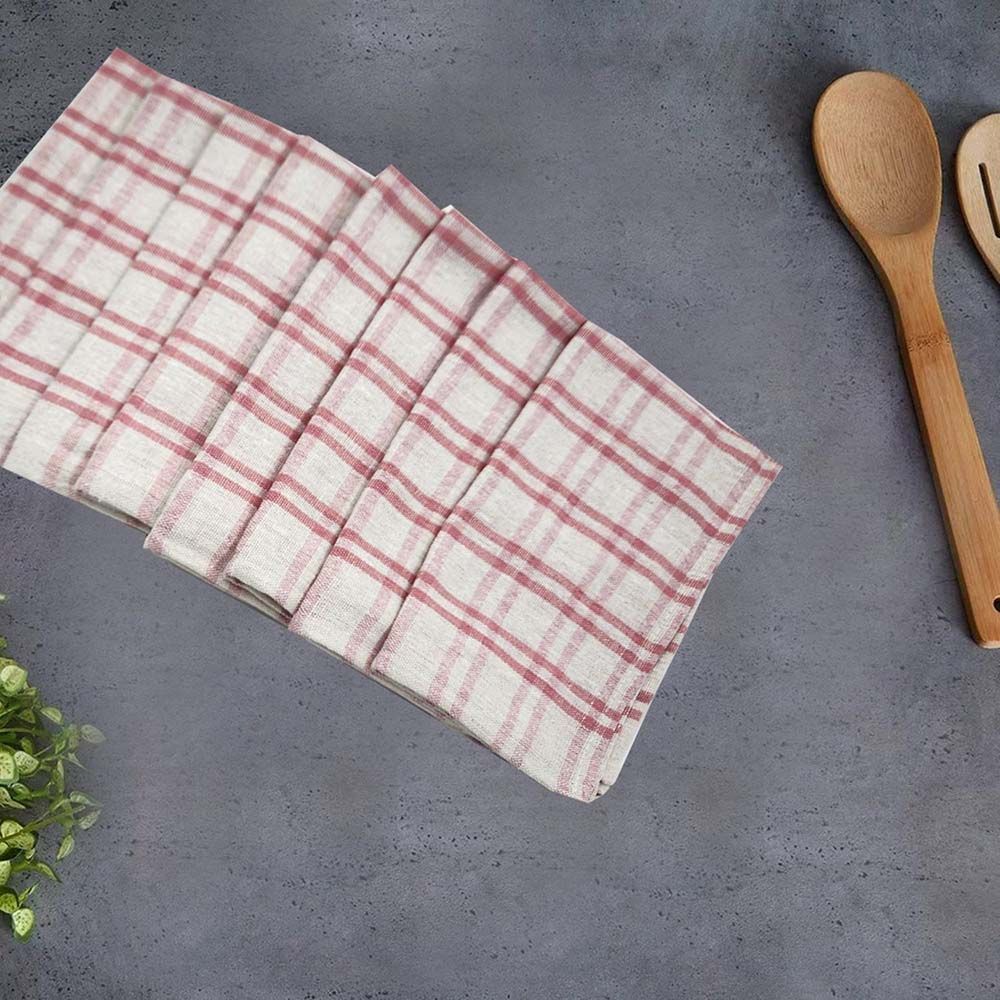 BYFT - Orchard Multi Checkered Tea Towel - Pink/White - 8pcs