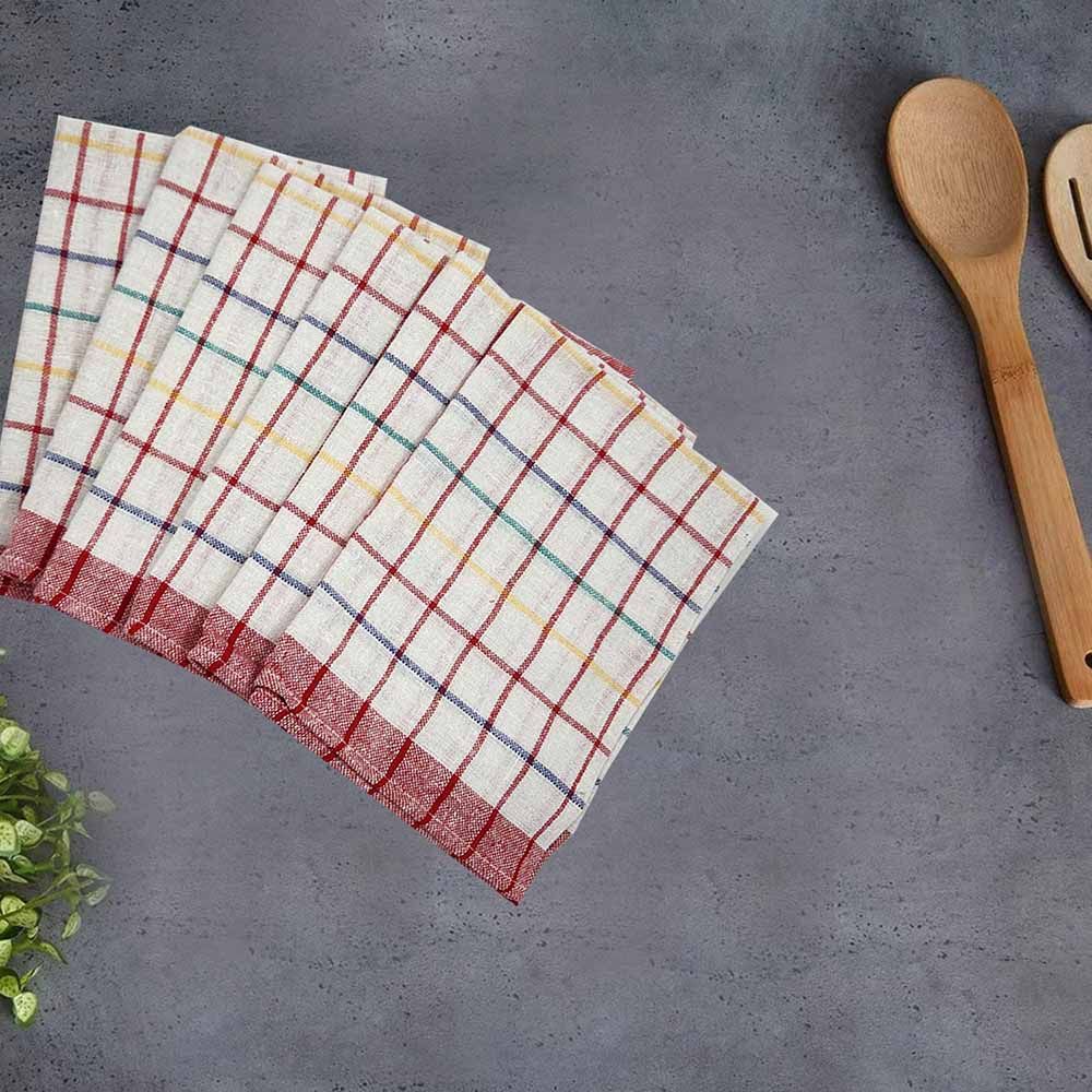 BYFT - Orchard Multi Checkered Tea Towel - Red/White - 6pcs