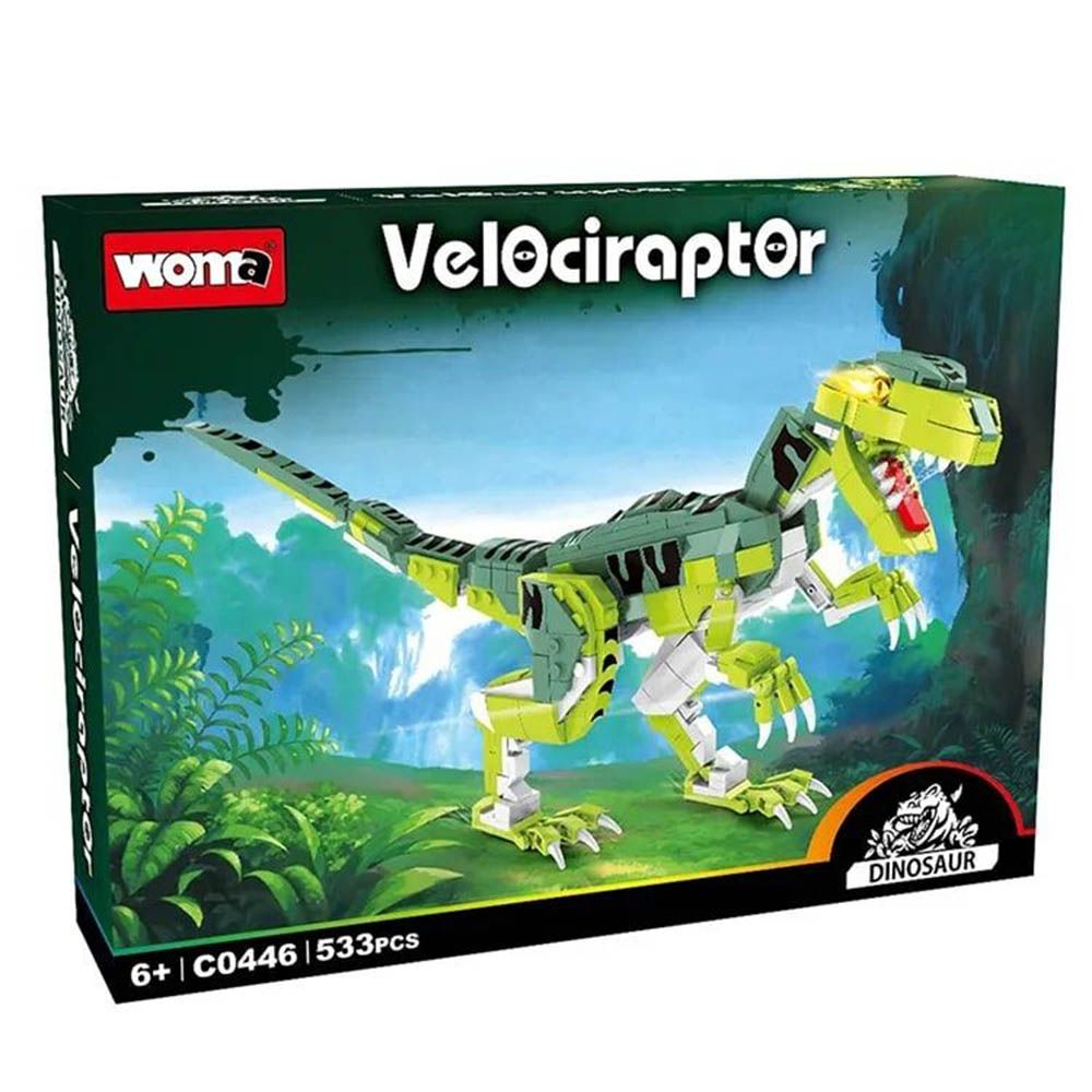 Woma - Velociraptor Dinosaur Building Blocks - Green - 533 Pcs