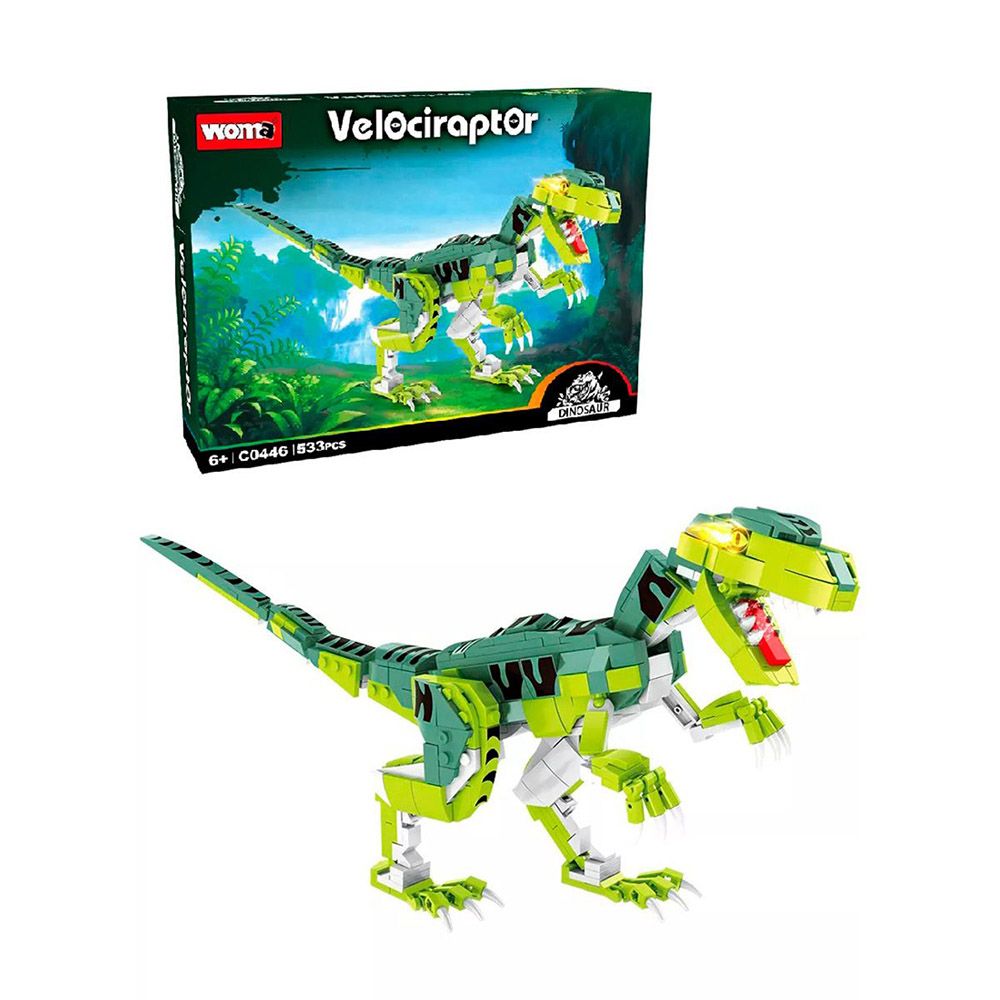 Woma - Velociraptor Dinosaur Building Blocks - Green - 533 Pcs