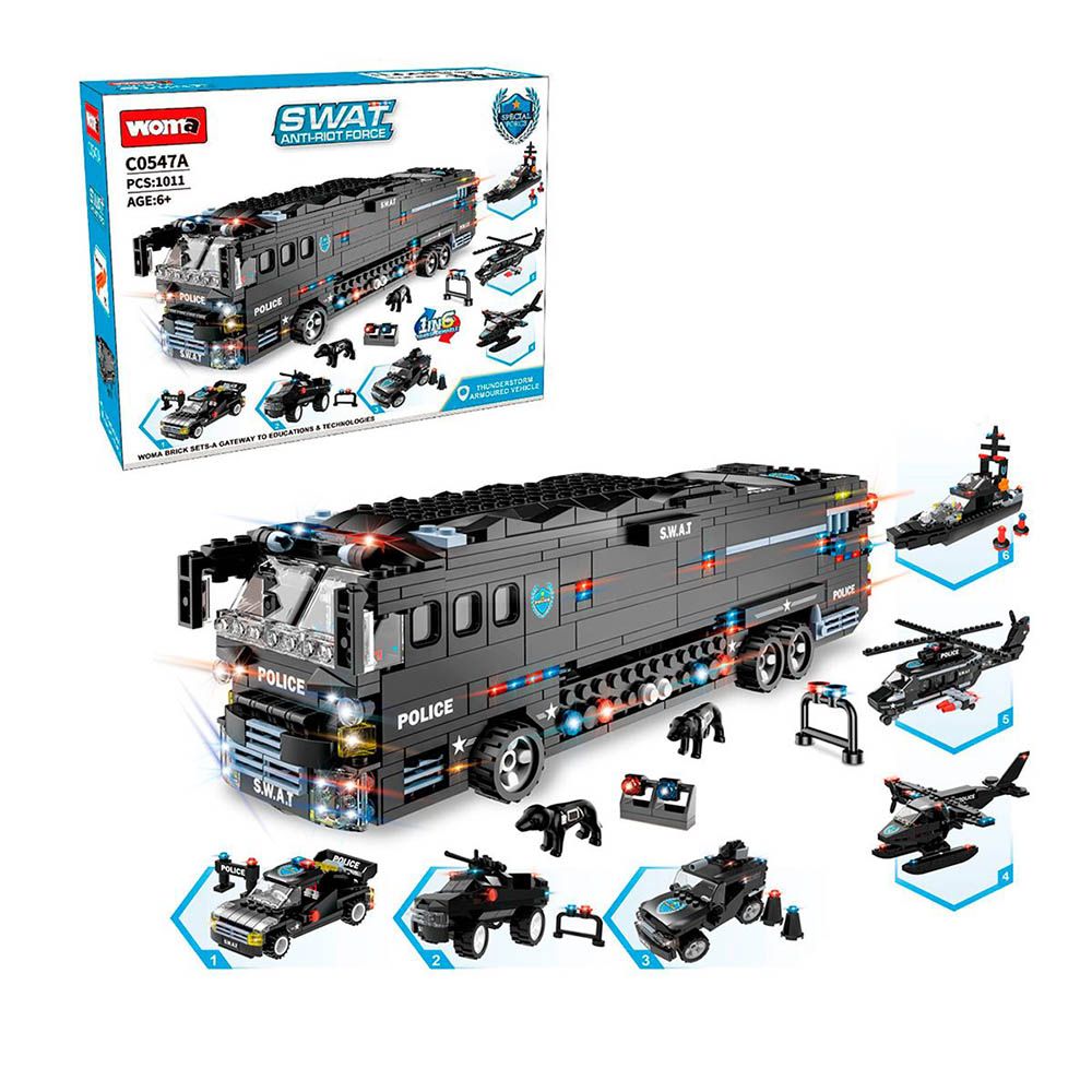 Woma - Combat Bus Building Blocks Set - Black - Swat - 1011 Pcs