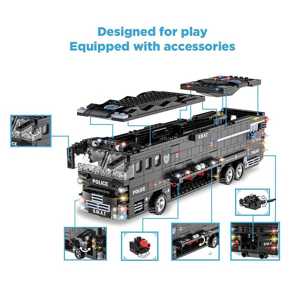 Woma - Combat Bus Building Blocks Set - Black - Swat - 1011 Pcs