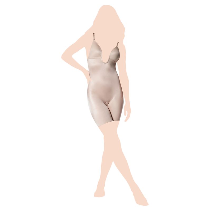 Spanx - Plunge Low-Back Mid-Thigh Bodysuit - Nude