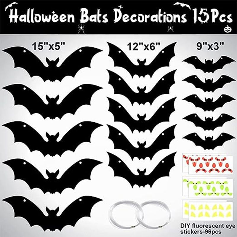 Brain Giggles - Halloween Spooky Hanging Bat Decoration - 15pcs