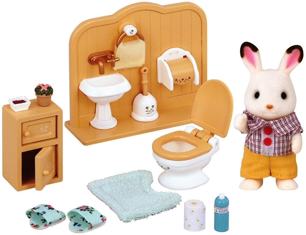 Sylvanian Families Chocolate Rabbit Brother Set (Washroom)