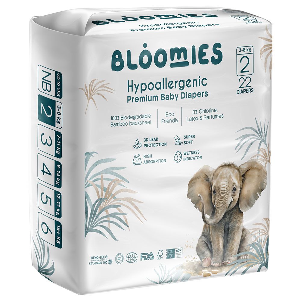 Bloomies - Premium Baby Diapers - 3-8 kg - Size 2 - 22pcs