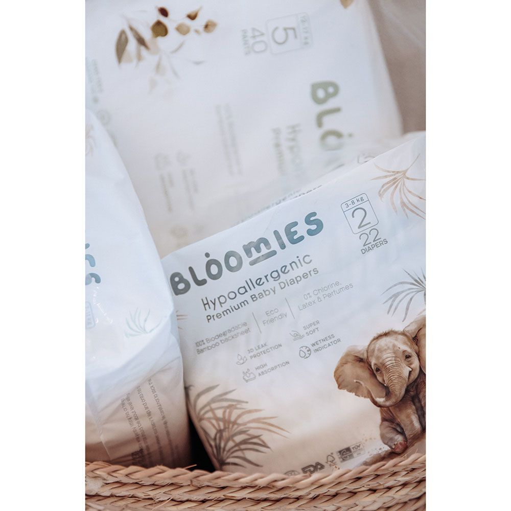 Bloomies - Bamboo Baby Diapers - 3-8 kg - Size 2 - Pack of 3 - 66pcs