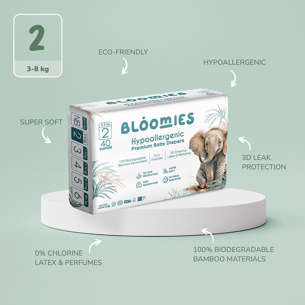 Bloomies - Premium Baby Diapers - 3-8 kg - Size 2 - 40pcs