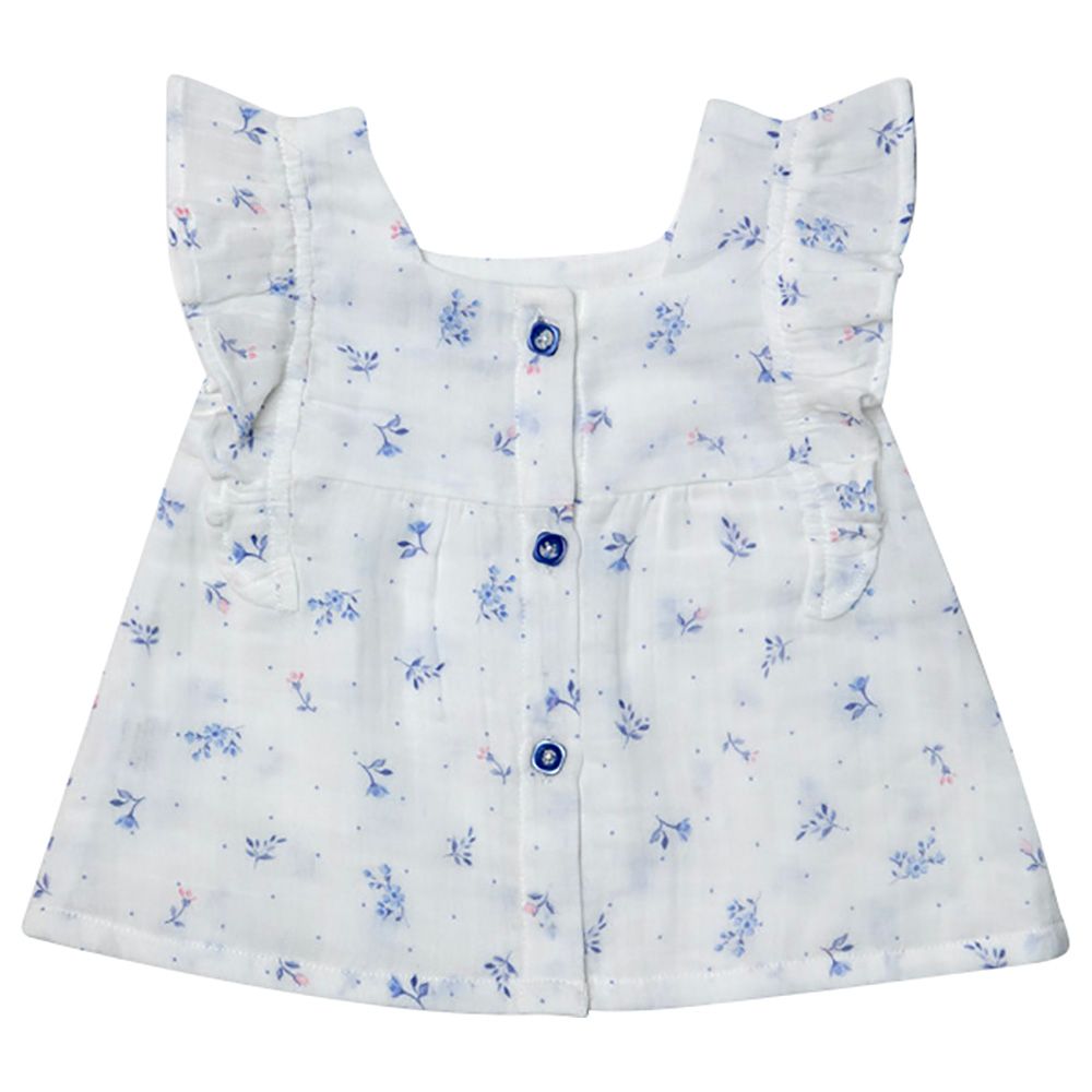 Jules & Juliette - Daffy Sleeveless Baby Blouse - White Flowery Blue