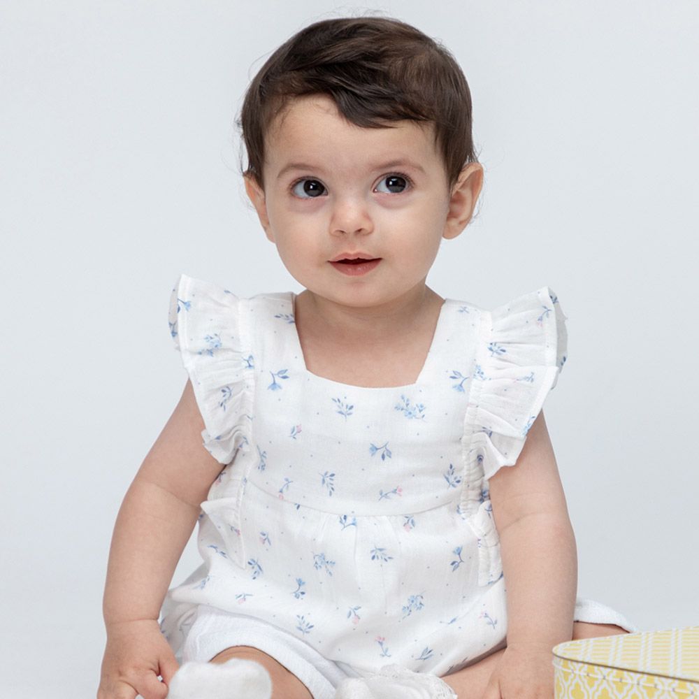 Jules & Juliette - Daffy Sleeveless Baby Blouse - White Flowery Blue