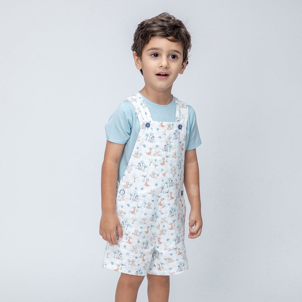 Jules & Juliette - Daniel Baby Dungaree - White Jungle Print