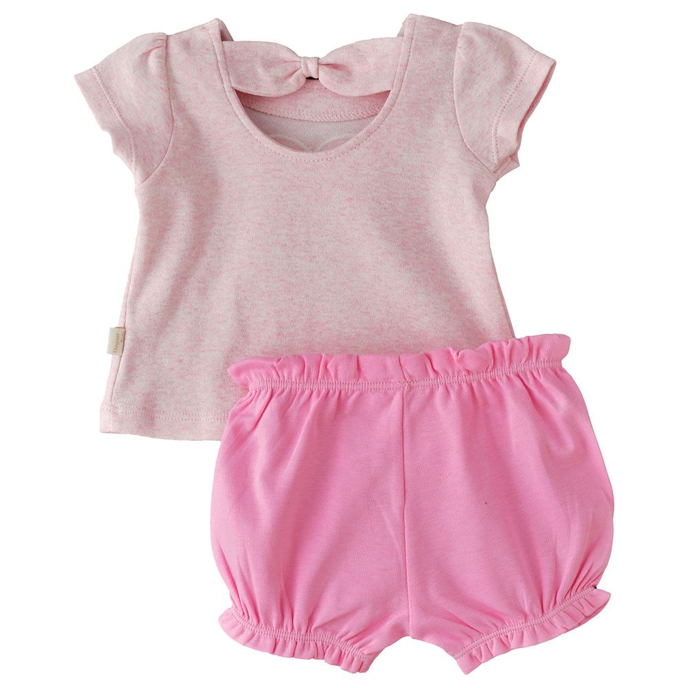 Elegant Kids - 2pc-Set - Girl's Playful Prints Breezy Tee And Shorts - Pink