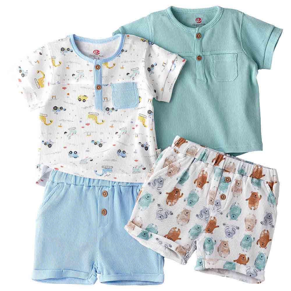 Elegant Kids - 4pc-Set - Tiny Trendsetter Boy's Cool Tee And Shorts