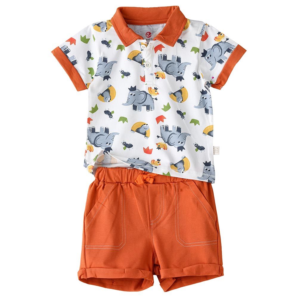 Elegant Kids - 2pc-Set - Boys Printed T-Shirt And Shorts - Orange