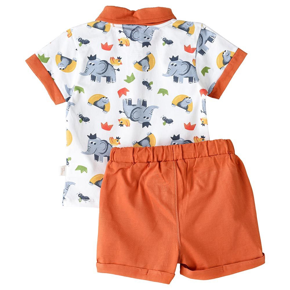 Elegant Kids - 2pc-Set - Boys Printed T-Shirt And Shorts - Orange