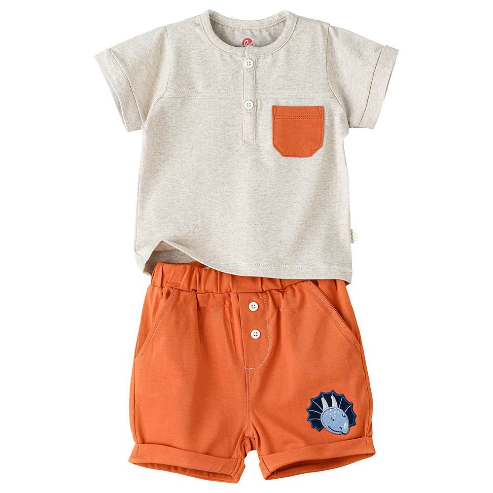 Elegant Kids - 2pc-Set - Boy's Cotton Tee And Shorts - White/Orange