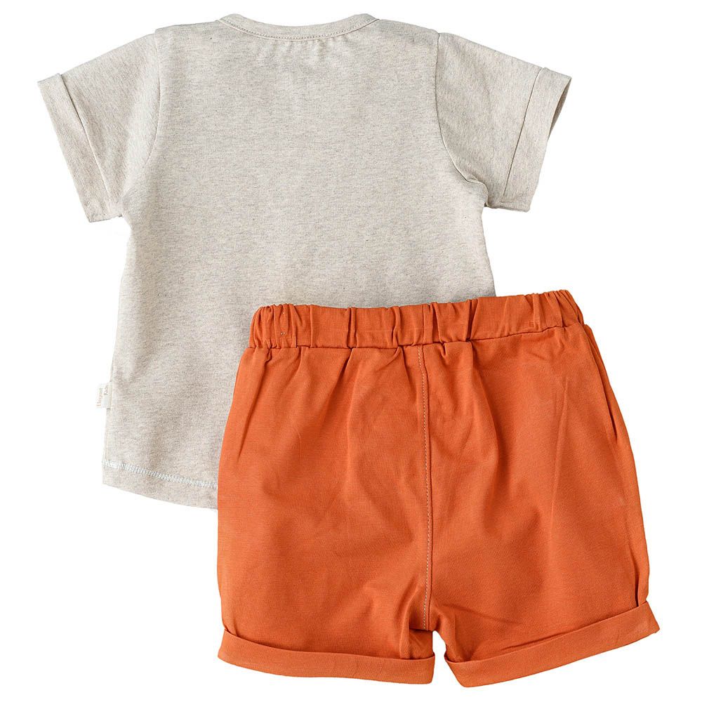 Elegant Kids - 2pc-Set - Boy's Cotton Tee And Shorts - White/Orange