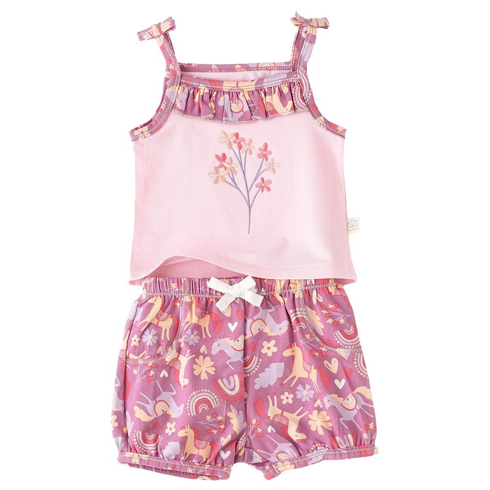 Elegant Kids - 2pc-Set - Girl's Sleeveless Tee And Shorts - Pink