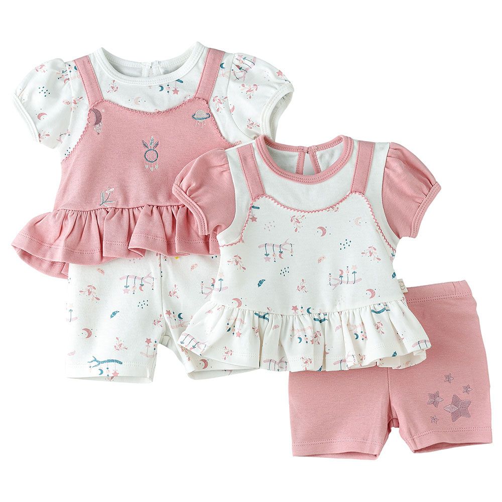 Elegant Kids - 4pc-Set - Sunshine Sprinkles Girl's Breezy Tee And Shorts