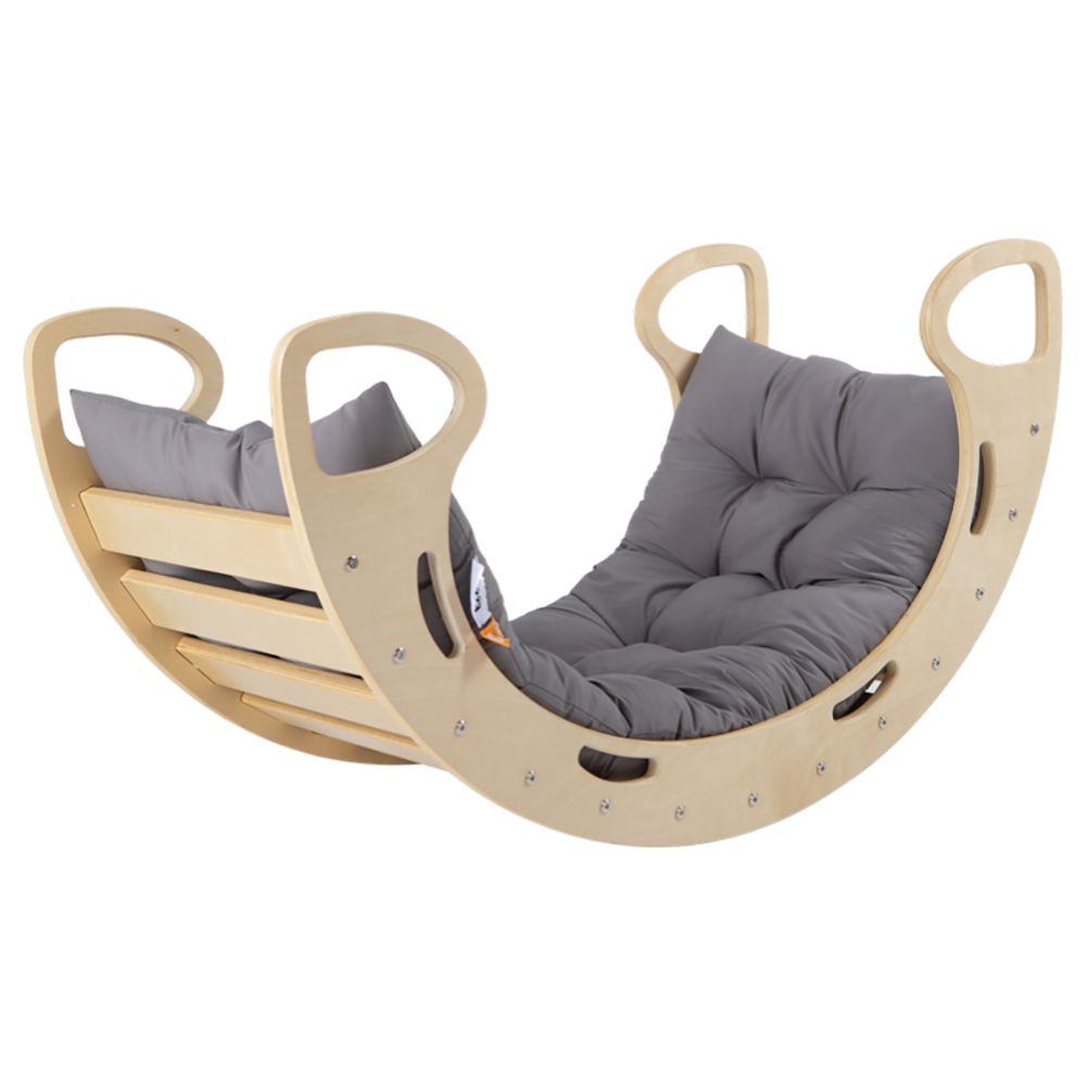 Ezzro - Large Rocker With Grey Balance Board Playmat - Natural