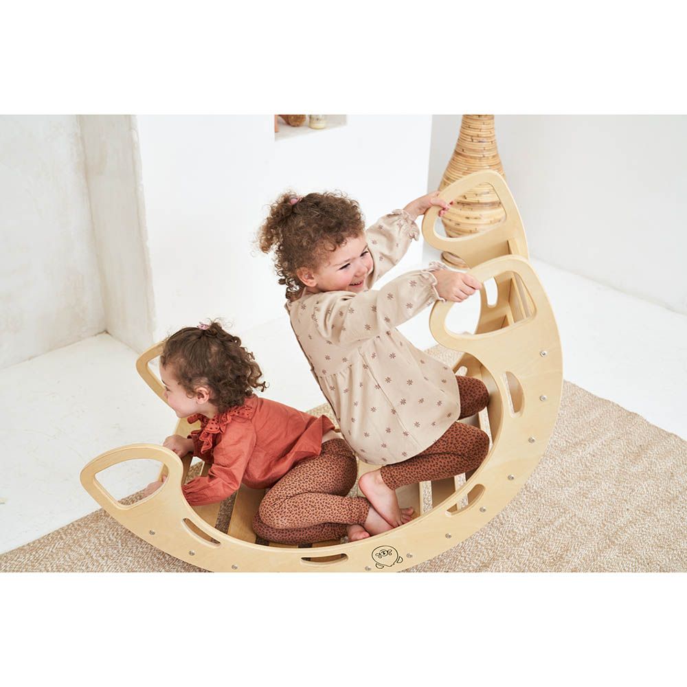 Ezzro - Large Rocker With Grey Balance Board Playmat - Natural