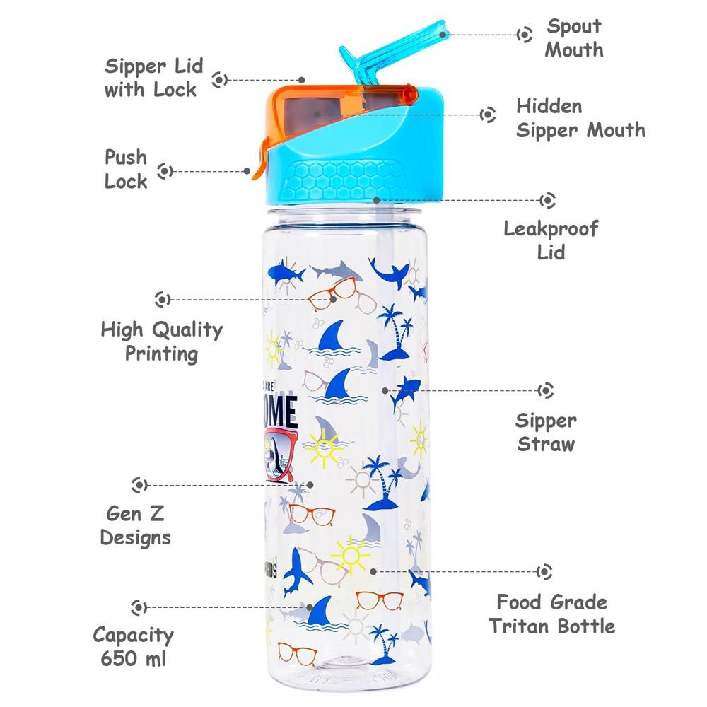 Eazy Kids - 2-In-1 Jawsome Shark Tritan Water Bottle - Blue - 650ml