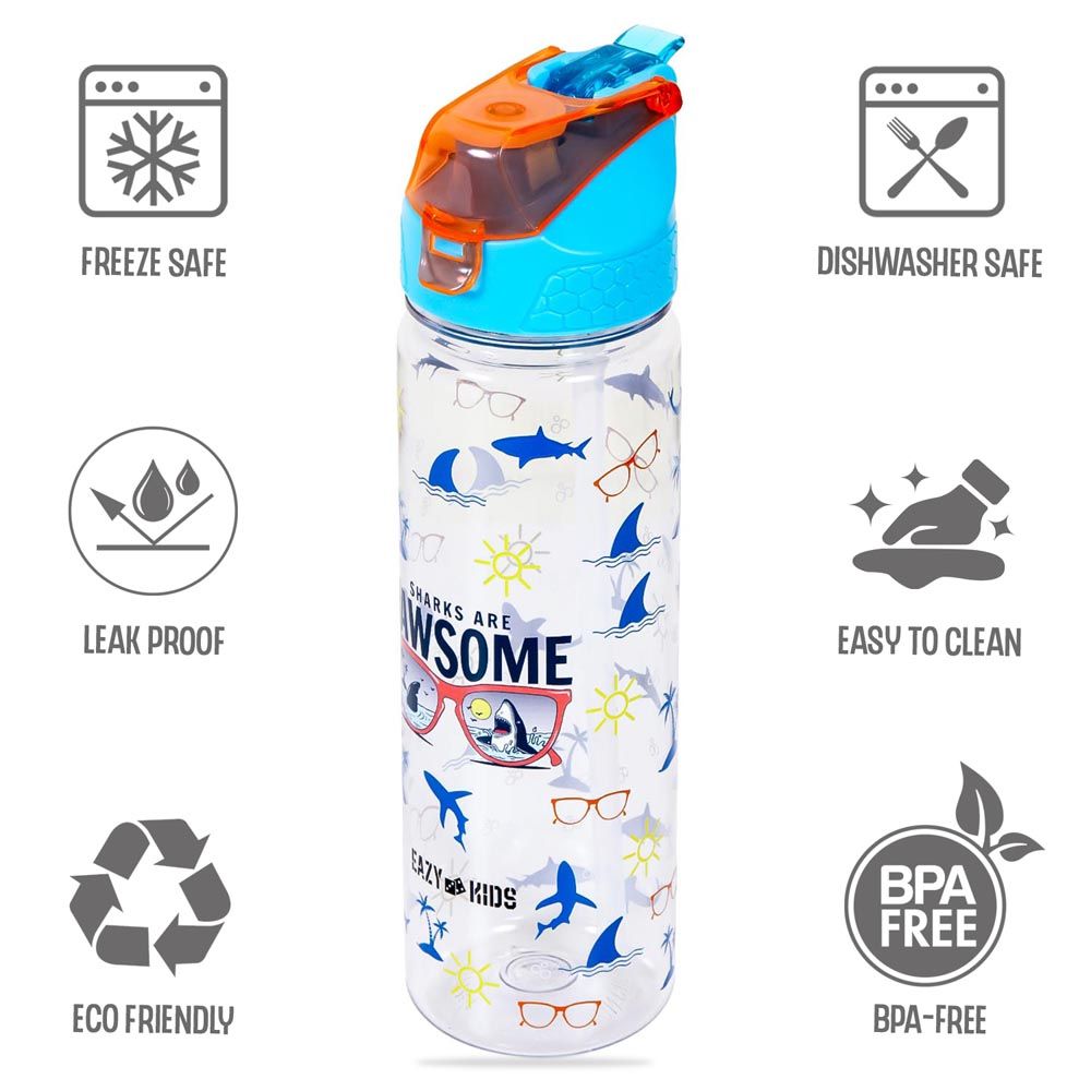 Eazy Kids - 2-In-1 Jawsome Shark Tritan Water Bottle - Blue - 650ml