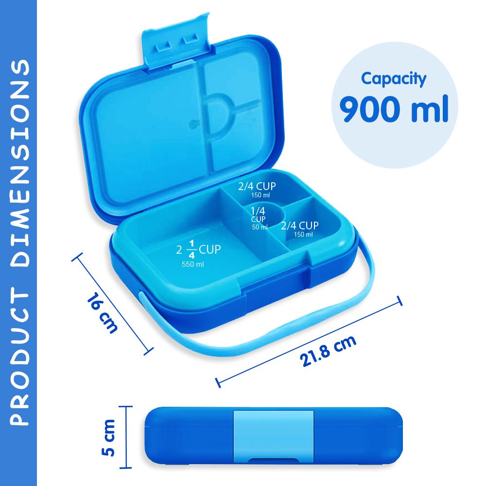 إيزي كيدز - صندوق غداء بينتو - 4 أقسام - أزرق غير لامع