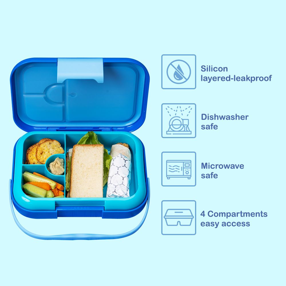 Eazy Kids - 4 Compartment Bento Lunch Box - Mat Blue