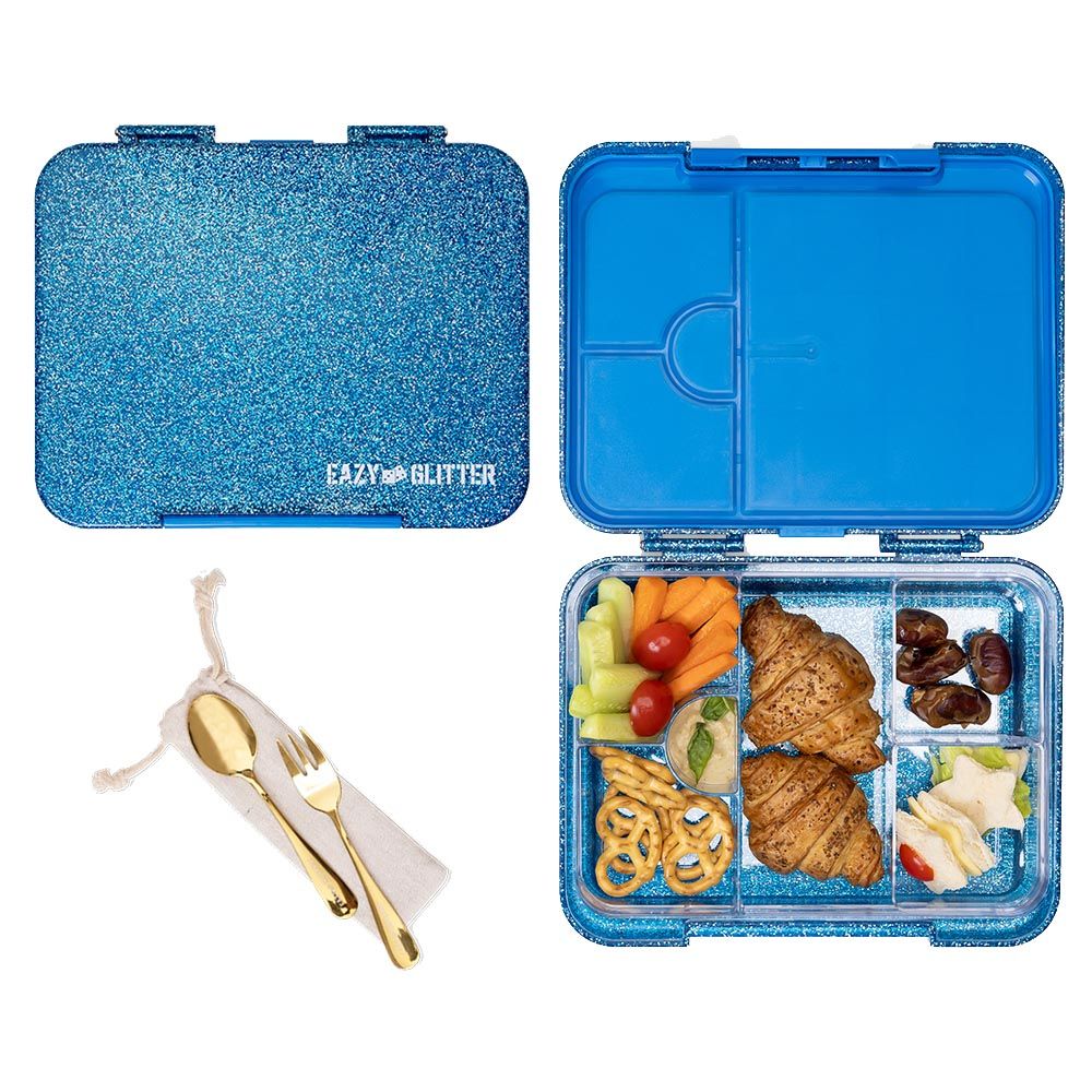 Eazy Kids - 6 And 4 Convertible Bento Lunch Box - Glitter Blue