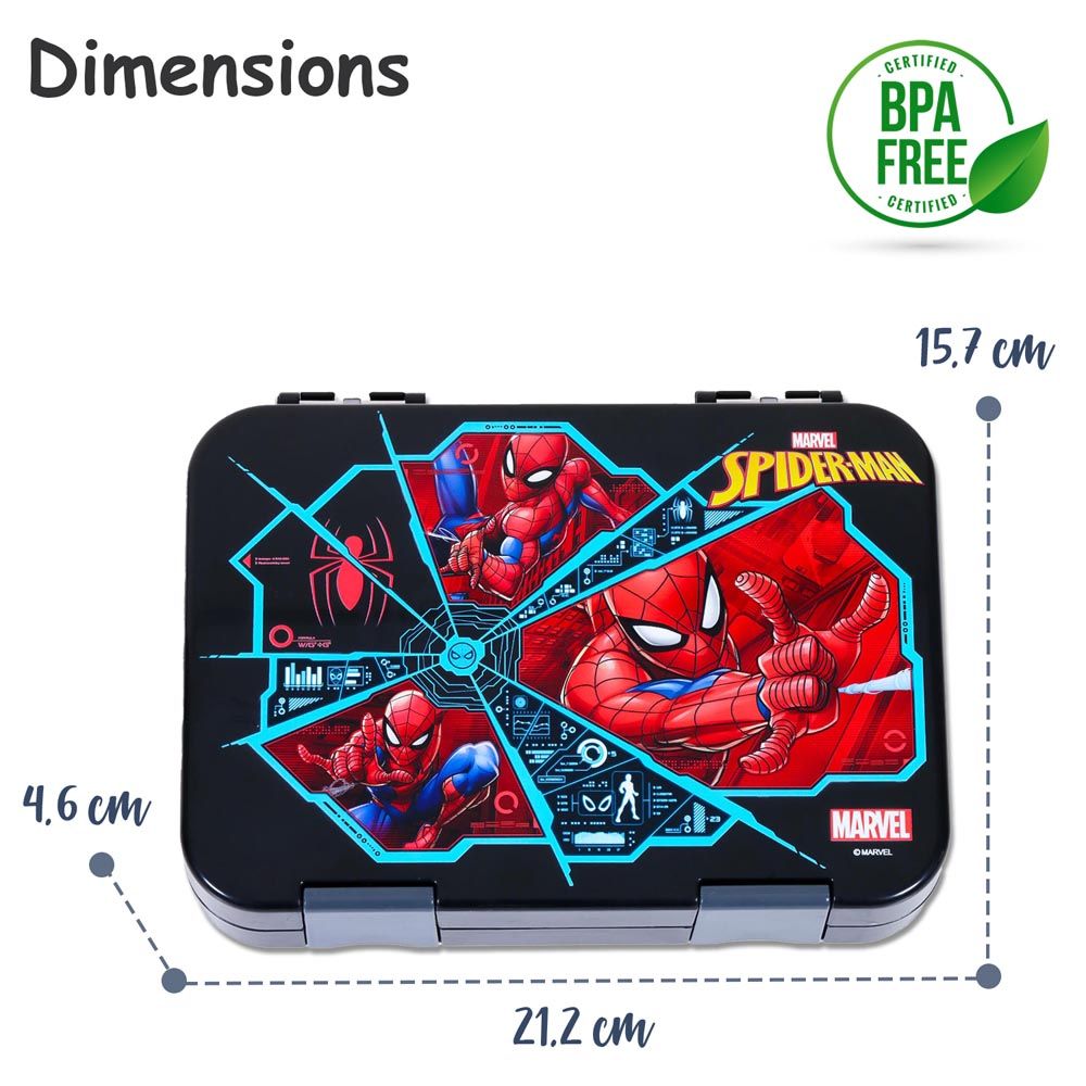 Eazy Kids - Marvel Spider-Man Bento Lunch Box - Black - 6 Compartments