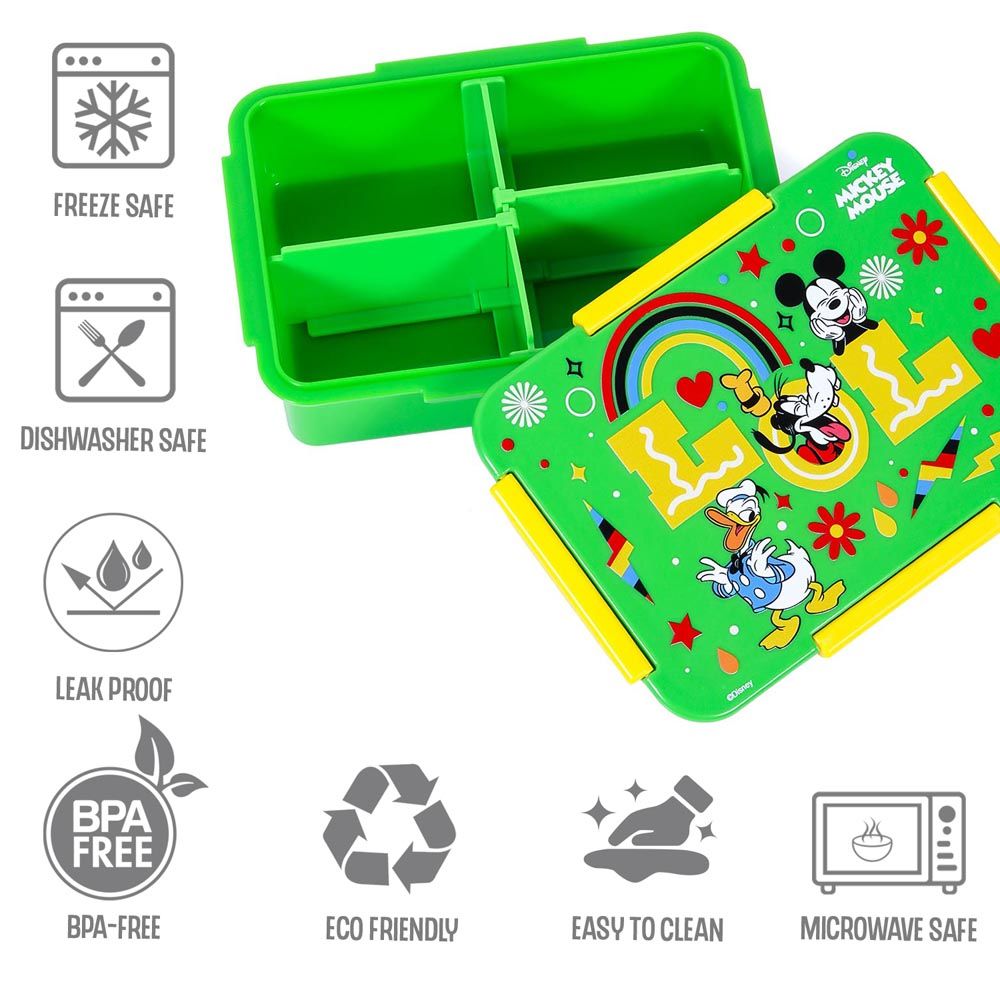 Eazy Kids - Disney Lol Mickey Mouse Bento Lunch Box - Green - 4 Compartments - 850ml