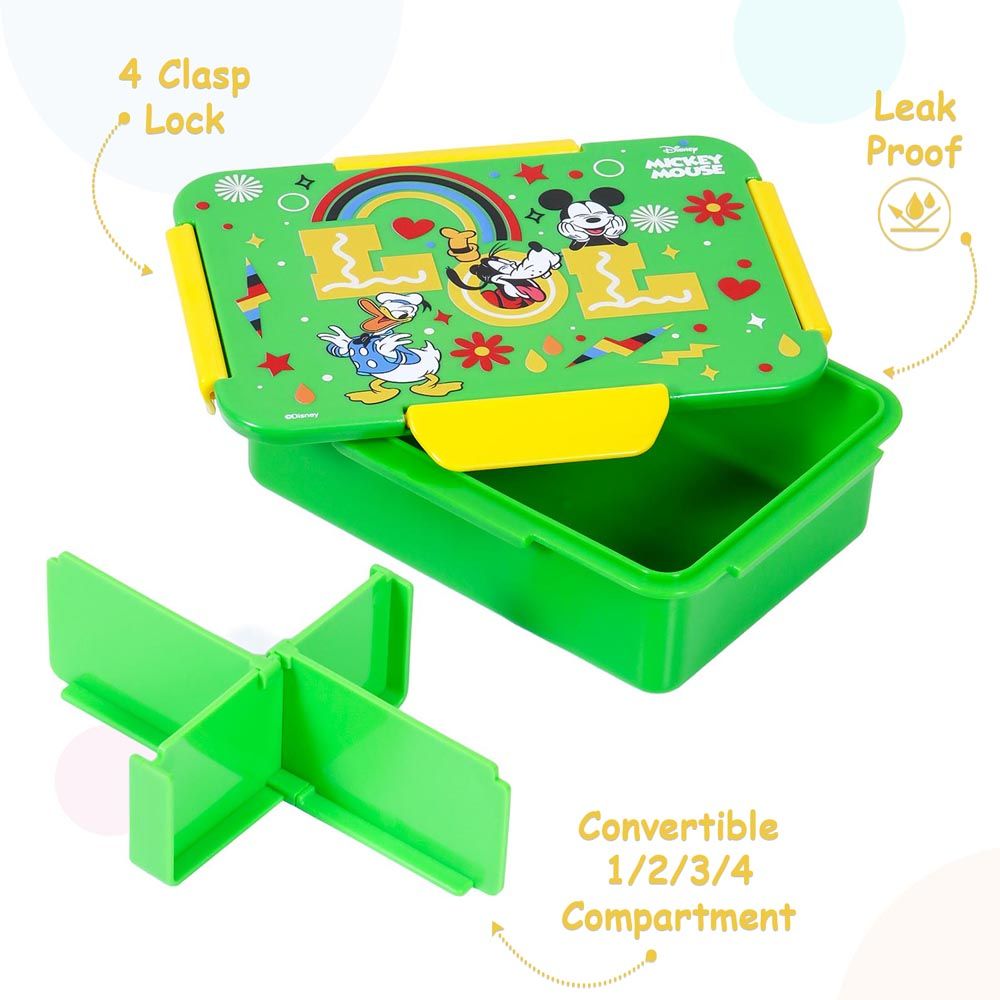 Eazy Kids - Disney Lol Mickey Mouse Bento Lunch Box - Green - 4 Compartments - 850ml