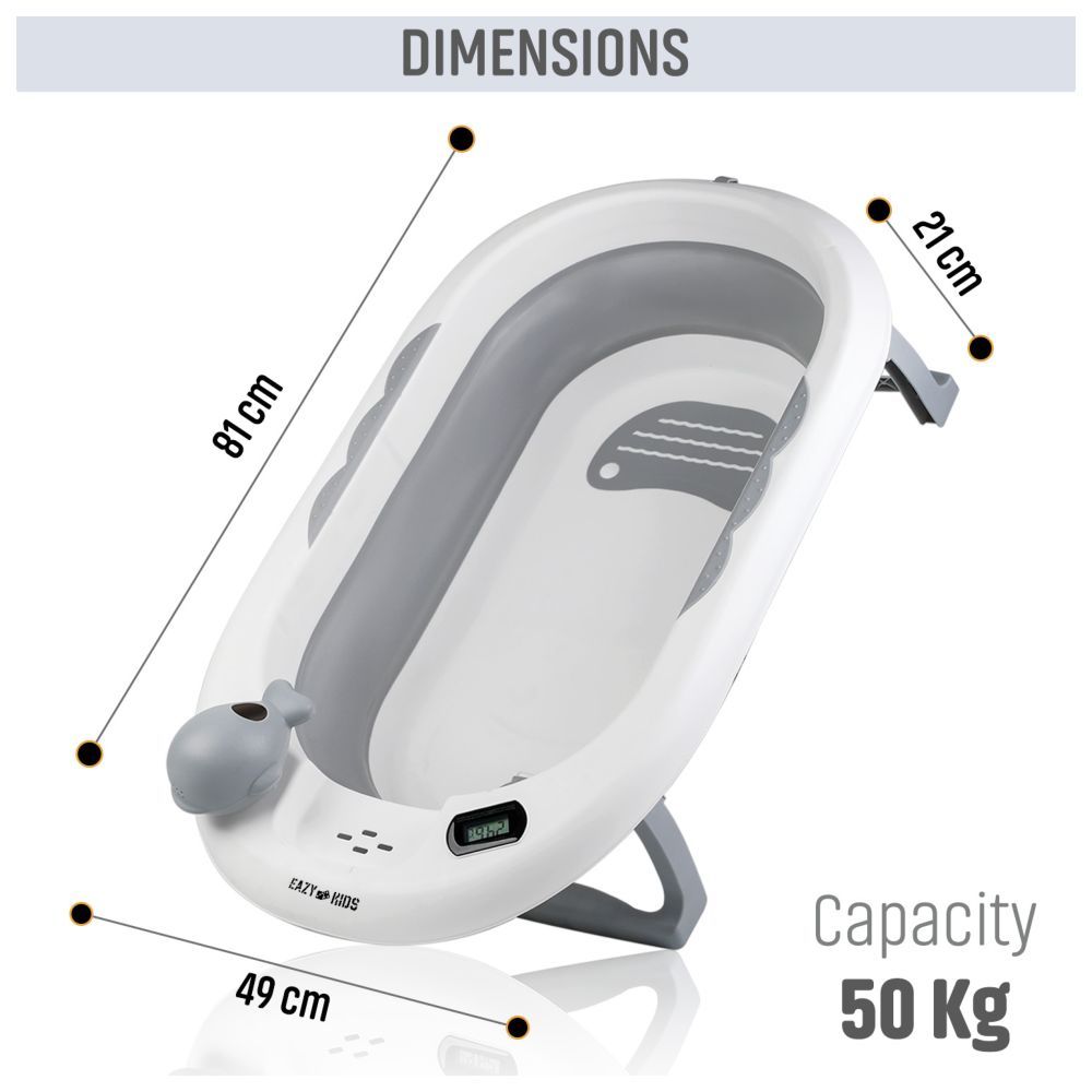 Eazy Kids - Foldable Bathtub w/ Thermometer & Mug - Grey