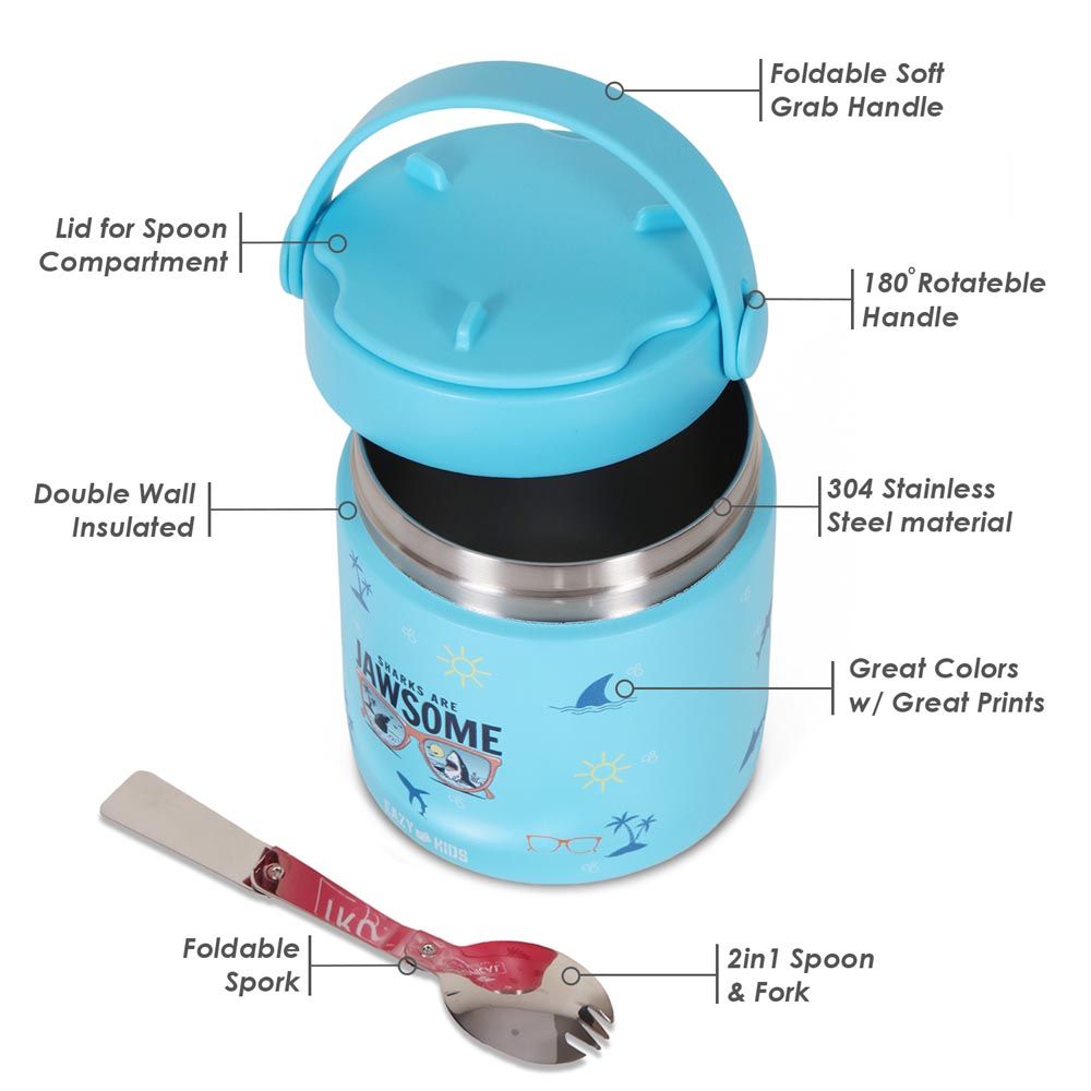 Eazy Kids - Jawsome Shark Insulated Food Jar - Blue - 350ml