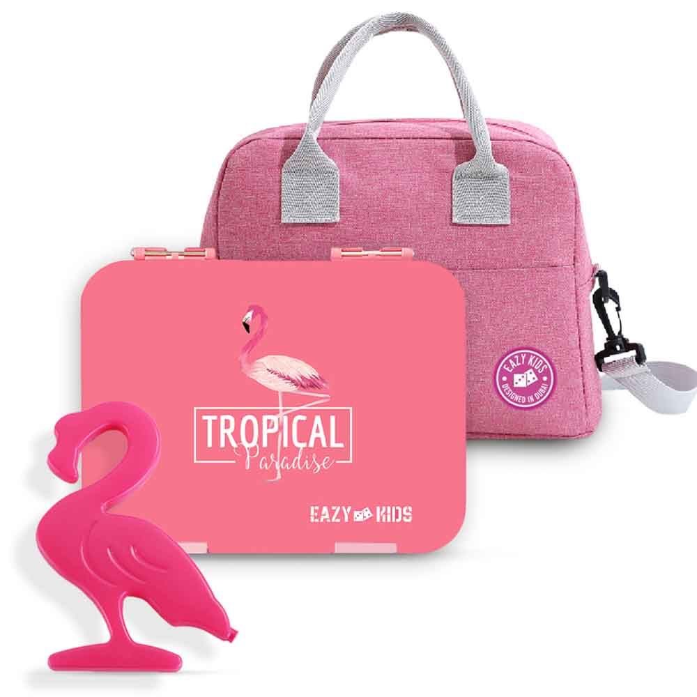 Eazy Kids - Flamingo Reusable Lunch Bag Ice Pack - Pink - 4pcs