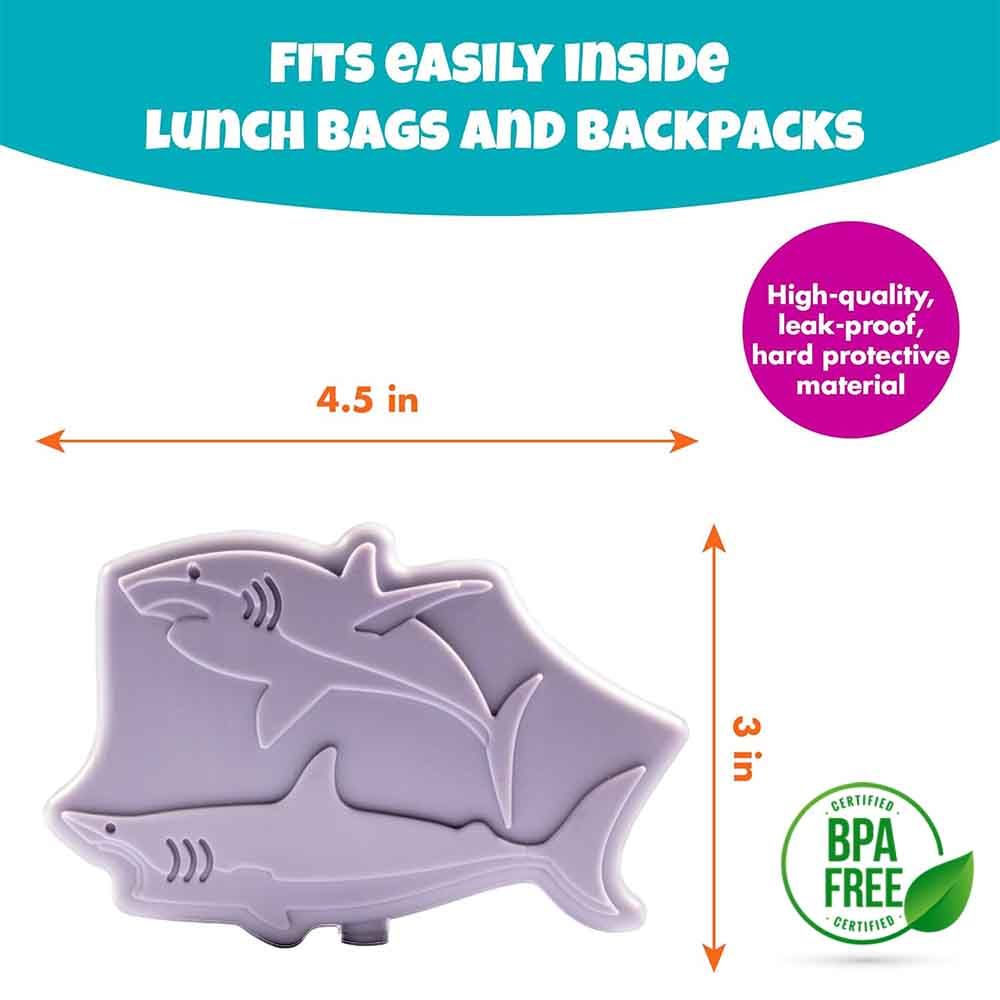 Eazy Kids - Shark Reusable Lunch Bag Ice Pack - Purple - 4pcs