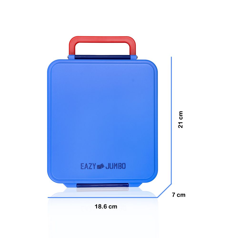 Eazy Kids - 4 Compartment Jumbo Bento Lunch Box With Thermos And Dip Jar - Blue