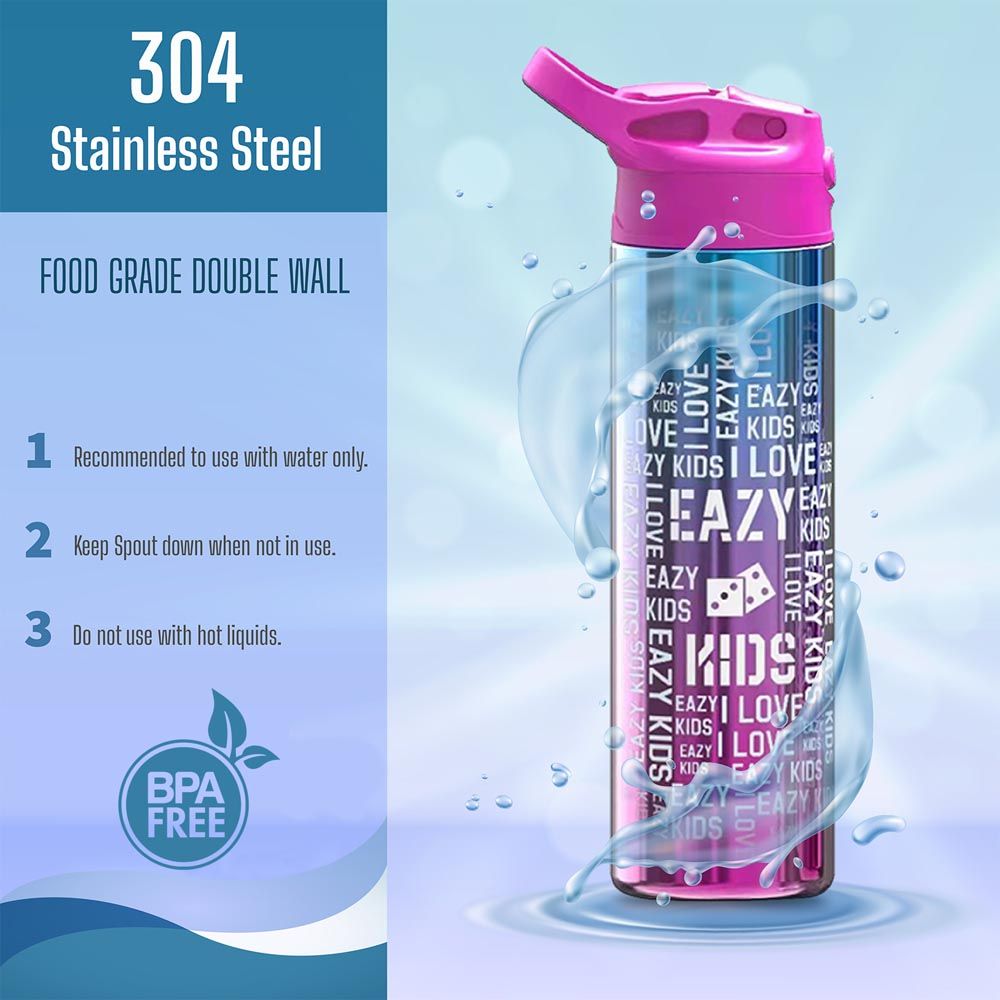 Eazy Kids - Double Wall Stainless Steel Water Bottle - Pink - 530ml