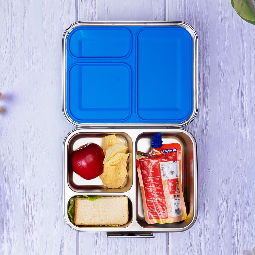 Eazy Kids - 3 Compartment Bento Steel Lunch Box - Blue