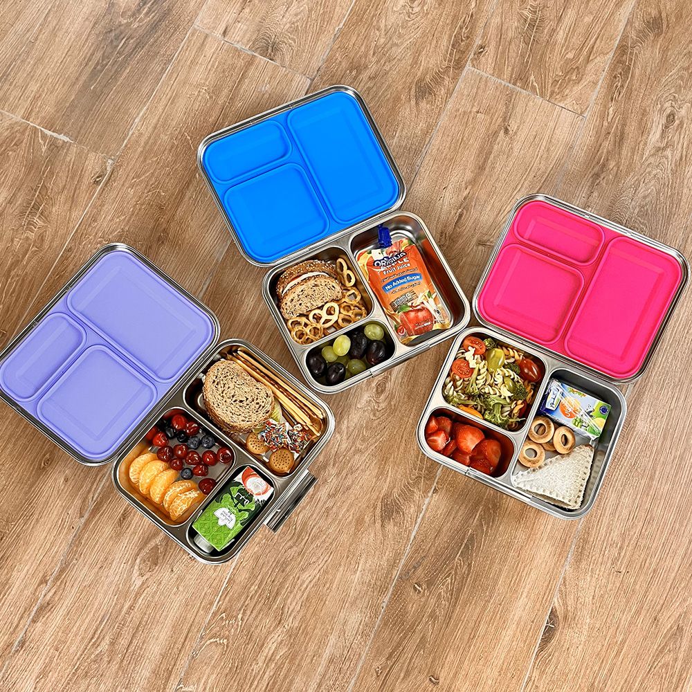 Eazy Kids - 3 Compartment Bento Steel Lunch Box - Blue