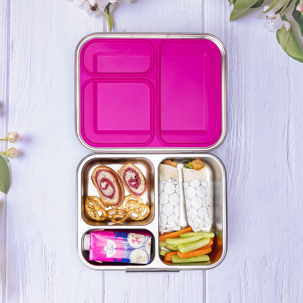 Eazy Kids - 3 Compartment Bento Steel Lunch Box - Pink