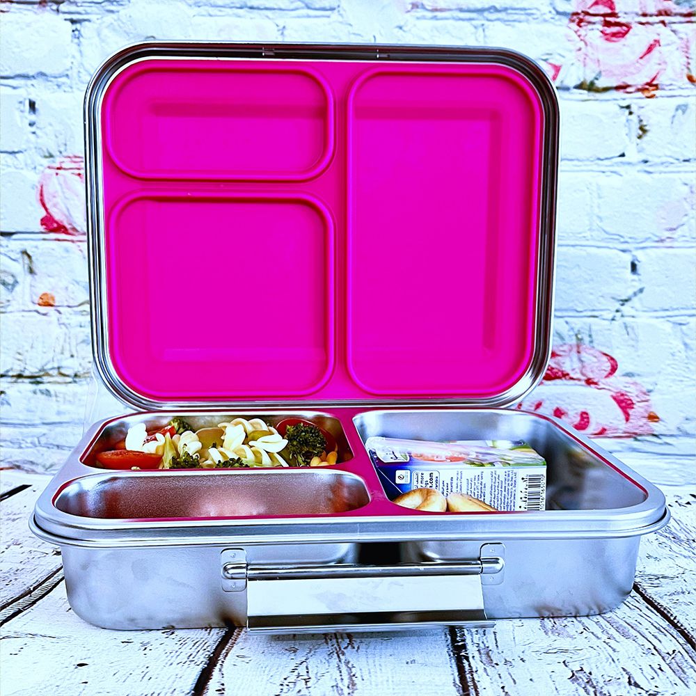 Eazy Kids - 3 Compartment Bento Steel Lunch Box - Pink