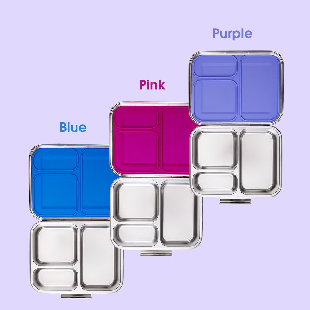 Eazy Kids - 3 Compartment Bento Steel Lunch Box - Purple