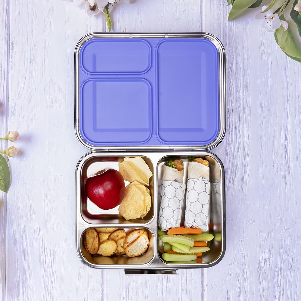 Eazy Kids - 3 Compartment Bento Steel Lunch Box - Purple