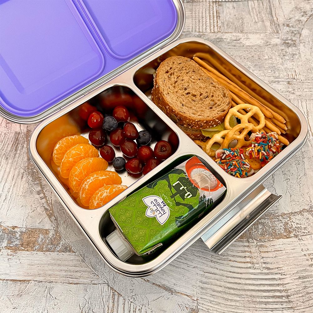 Eazy Kids - 3 Compartment Bento Steel Lunch Box - Purple