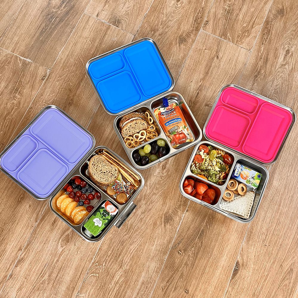 Eazy Kids - 3 Compartment Bento Steel Lunch Box - Purple