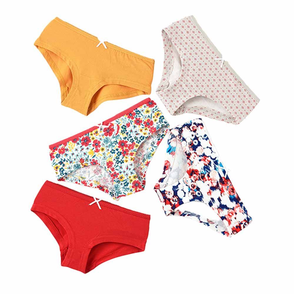 Jelliene - 5pc-Set - Girl's Soft Cotton Briefs - Red/Yellow