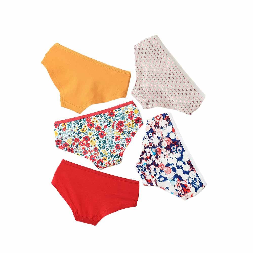 Jelliene - 5pc-Set - Girl's Soft Cotton Briefs - Red/Yellow