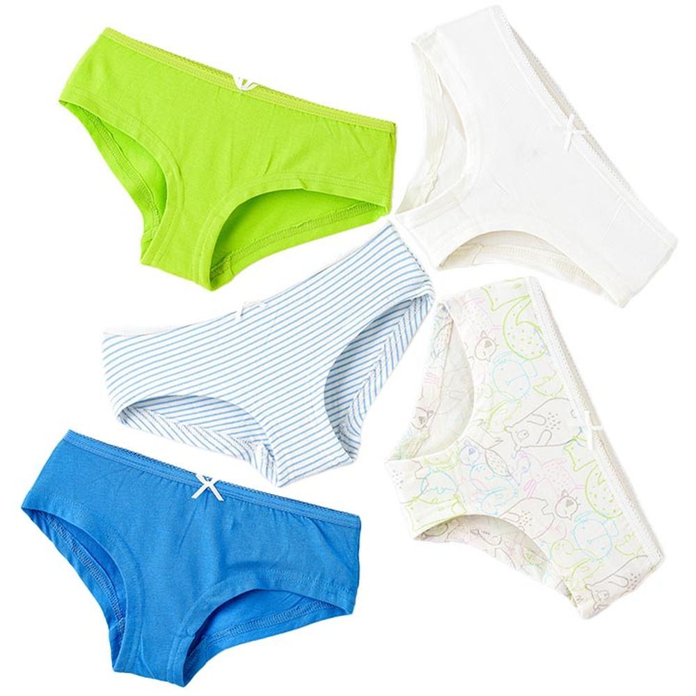 Jelliene - 5pc-Set - Girl's Soft Cotton Briefs - Blue/Green